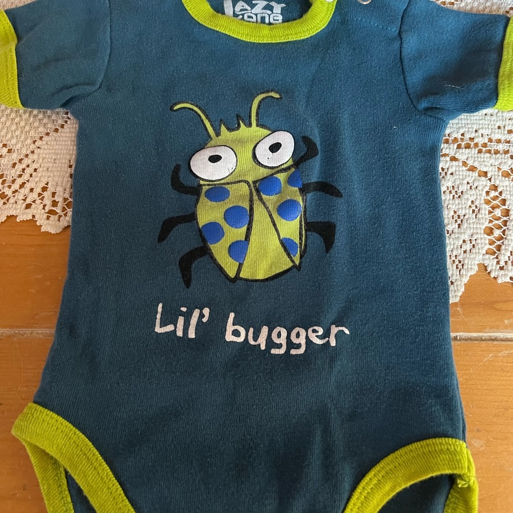 “Lazy One” onesie. Size 6 mos. Too cute!
